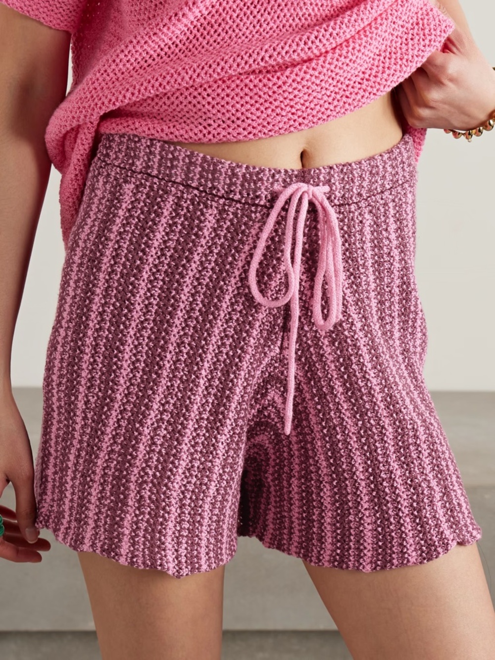 NWT The Elder Statesman Striped Crocheted Cotton Shorts